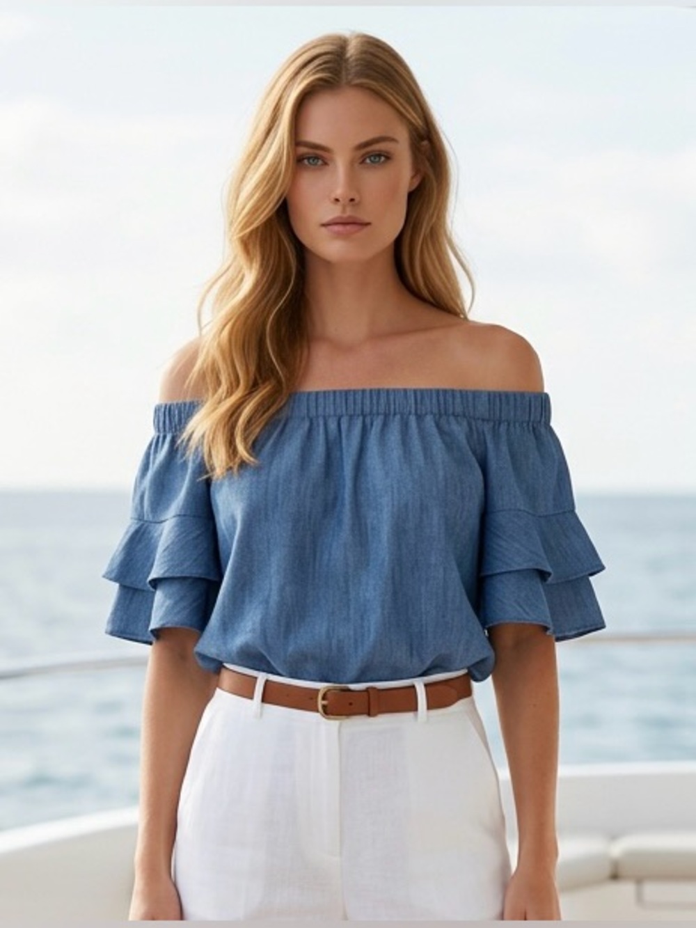 2 for $20 Tops Moa Moa Off-the-Shoulder Blouse Ruffled Sleeves Size L EUC
